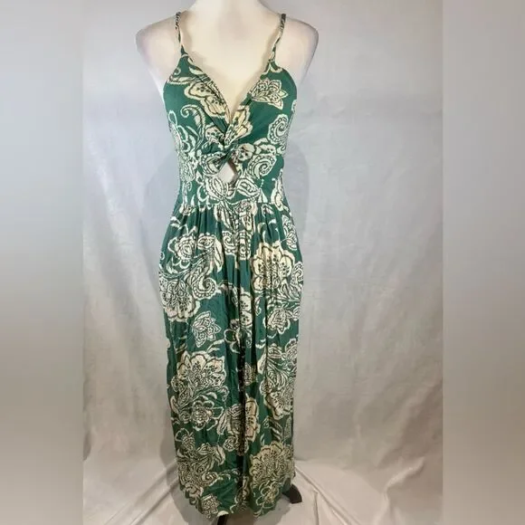 Angie Sage green and white front twist cutout maxi dress with pockets size large - Picture 3 of 7
